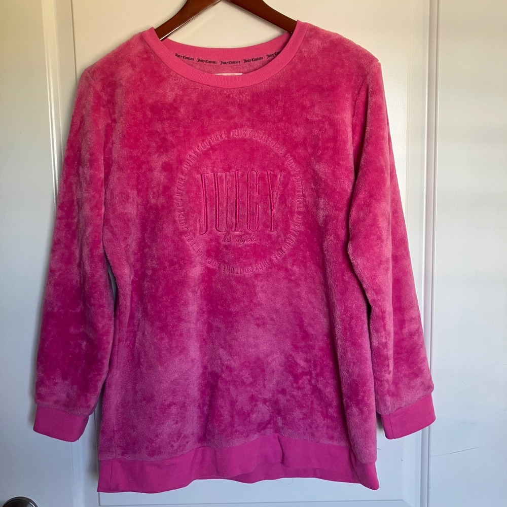 Juicy Couture Hot Pink Plush Fleece Embroidered Logo Sleepwear Top Large
